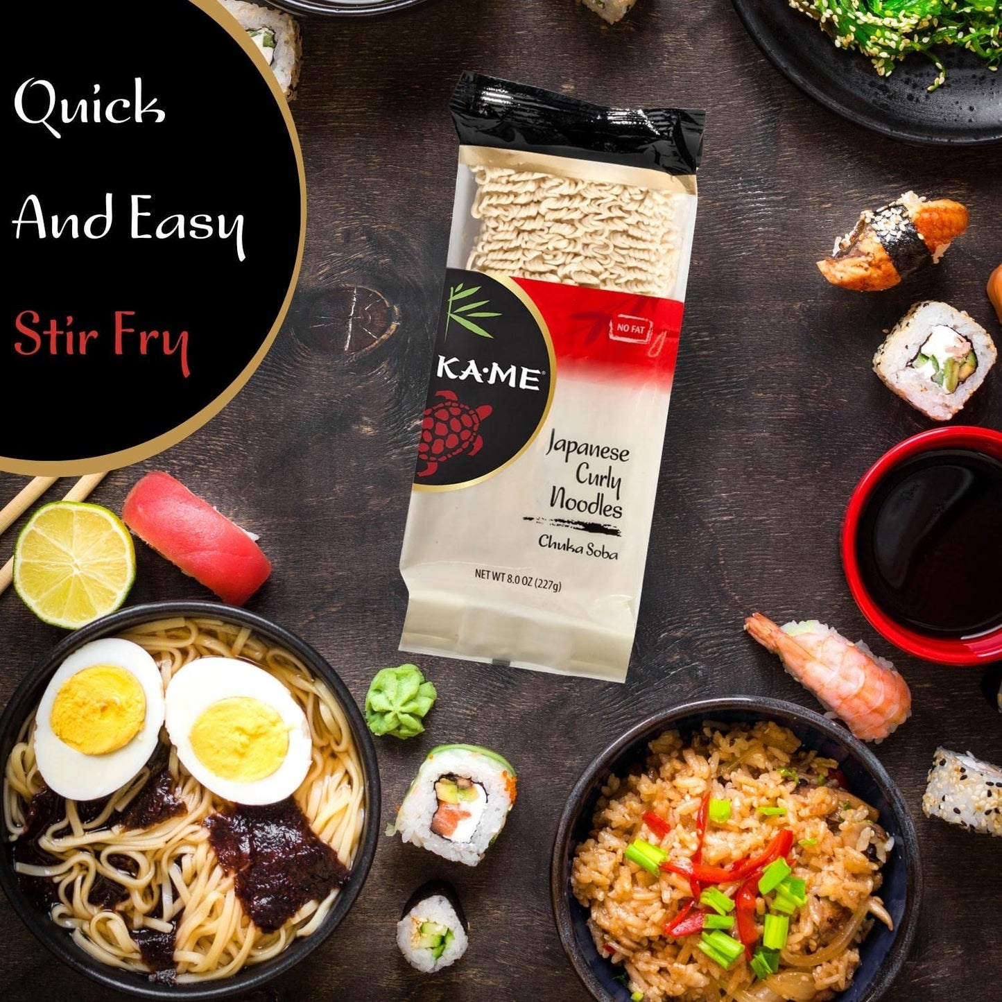 Ka-Me Japanese Ramen Noodles Pack Of 72 - Curly Chuka Soba Ramen Noodles Bulk For Delicious And Authentic Quick Meals