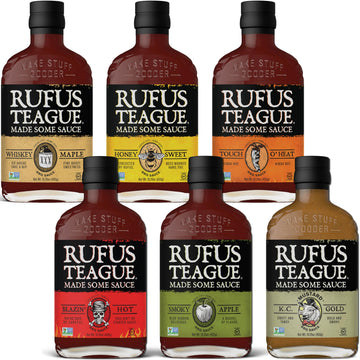 Rufus Teague Sweet BBQ Sauce Gift Set, Ultimate Variety Pack for Grilling and Marinating, 6 Flavor Collection, Ideal BBQ Gifts for Men Who Love Grilling