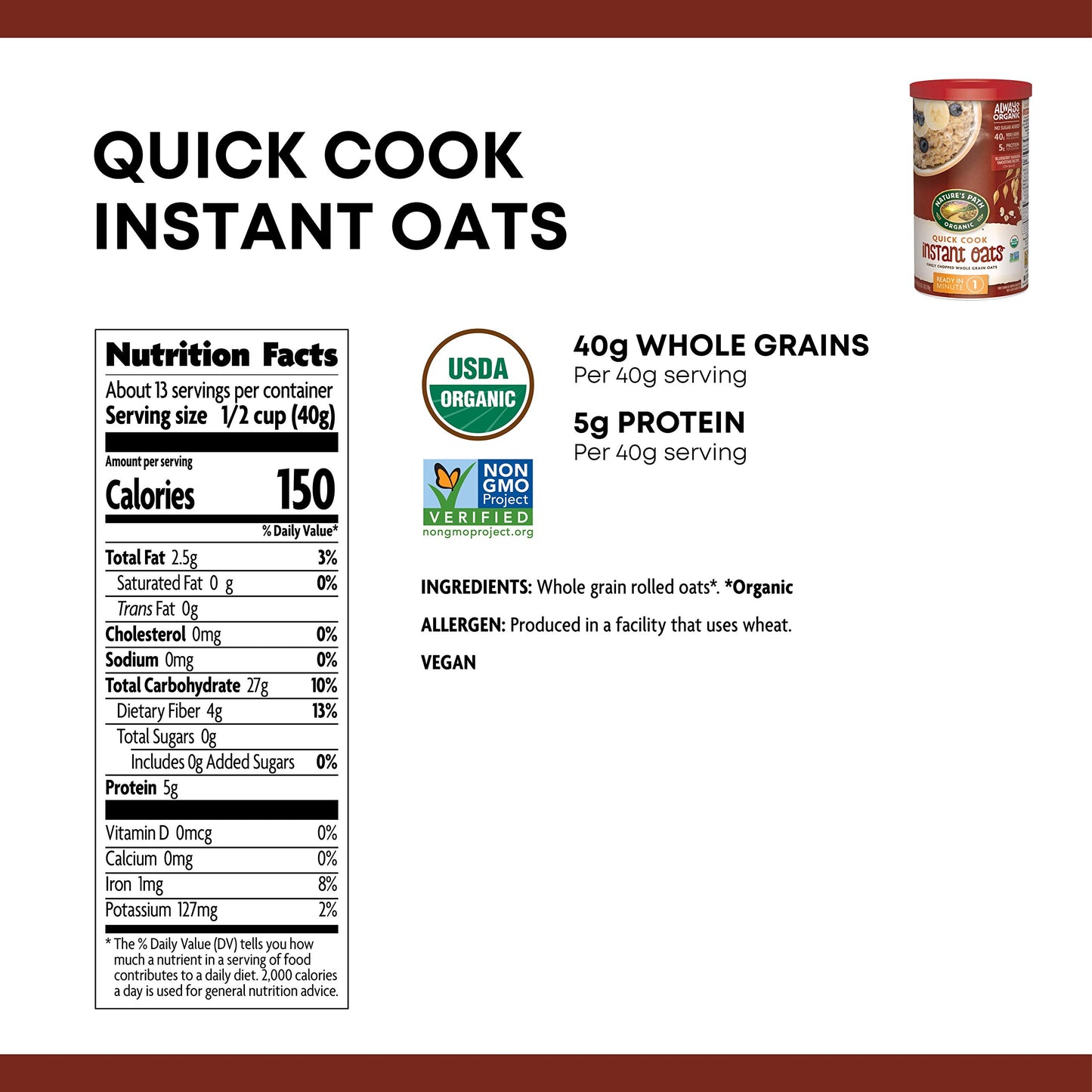 Nature s Path Organic Quick Cook Instant Oatmeal, 18 oz (Pack of 6), Non-GMO
