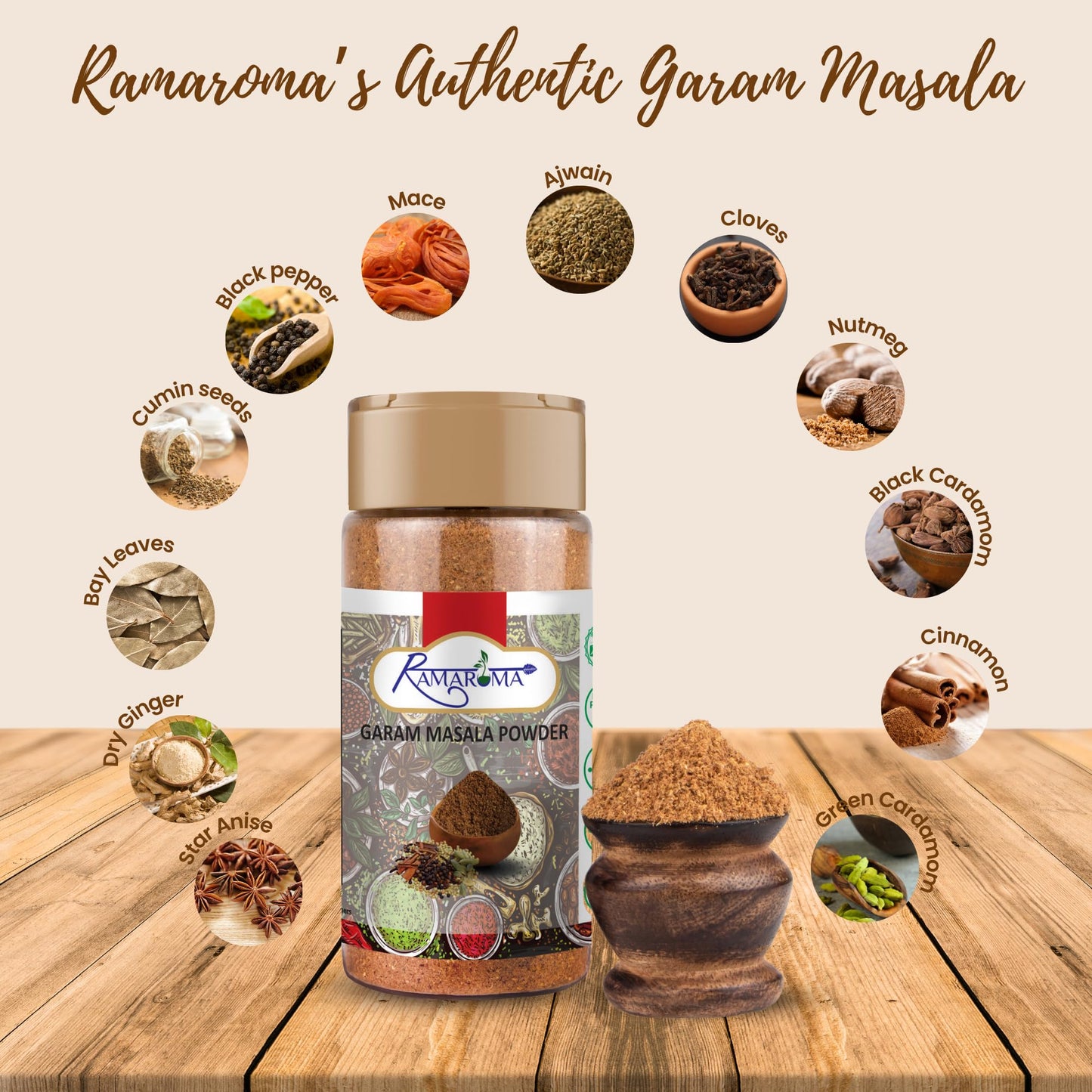 Ramaroma Natural Garam Masala Indian 15-Spice Blend Powder, 3.5Oz (100G) All Natural, Salt-Free | Vegan | No Colors | Gluten Fri