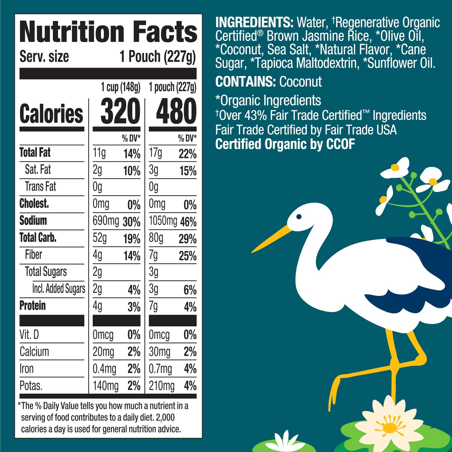 Lundberg Coconut Jasmine Rice, Regenerative Organic, Ready In 90 Seconds, Microwave Or Stovetop, 8 Oz Pouch