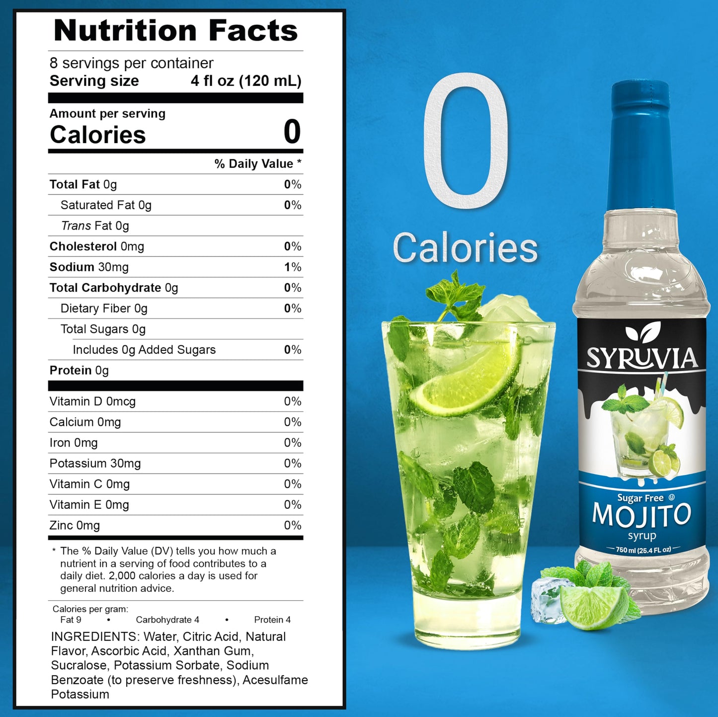 Syruvia Sugar-Free Mojito Syrup - 0 Calorie - Premium Flavoring Syrup For Tea, Italian Sodas, Beverages, Desserts, Ice Cream, Co