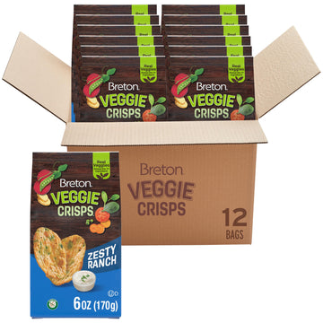 Breton Veggie Crisps Zesty Ranch (Pack of 12) - Popped not Fried Crisps, Made with Real Vegetables, Light and Crispy Gluten Free