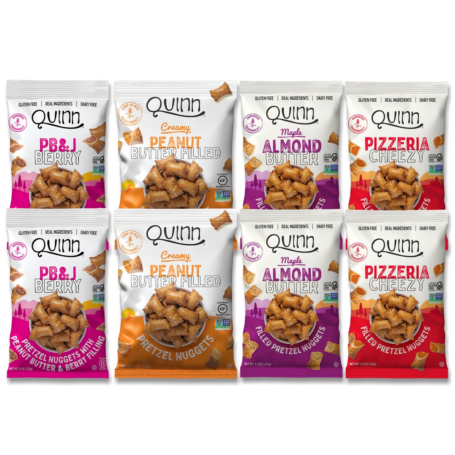 Quinn Pretzel Nuggets Variety Pack - Filled Pretzel Bites, Vegan, Gluten Free, 6 Ounce (Pack of 8)