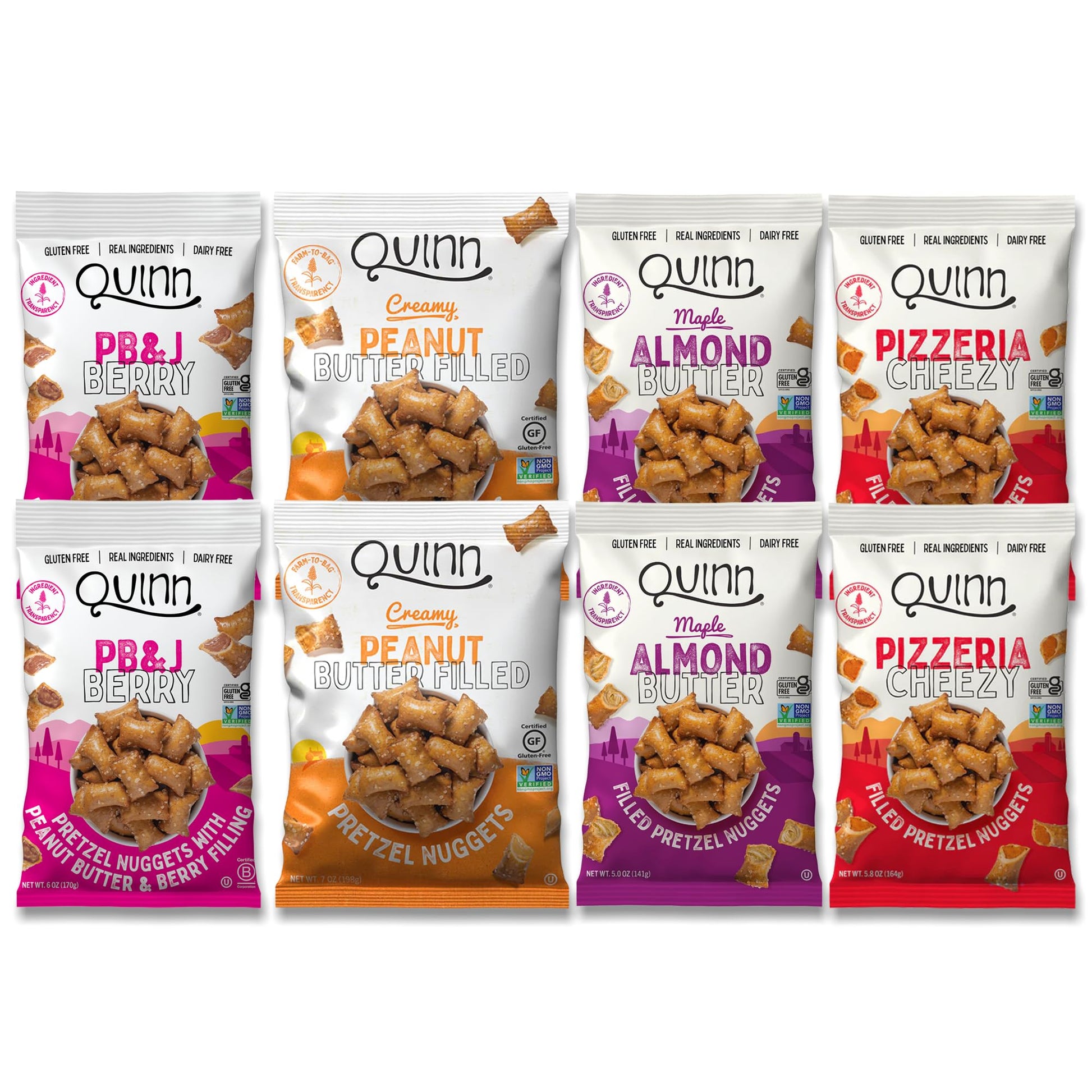 Quinn Pretzel Nuggets Variety Pack - Filled Pretzel Bites, Vegan, Gluten Free, 6 Ounce (Pack of 8)