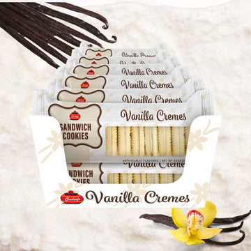 Carleys Sandwich Cookies, Vanilla Creme, Kosher Certified, Nut-Free, 3.5 Oz Snack Packs, Pack of 12