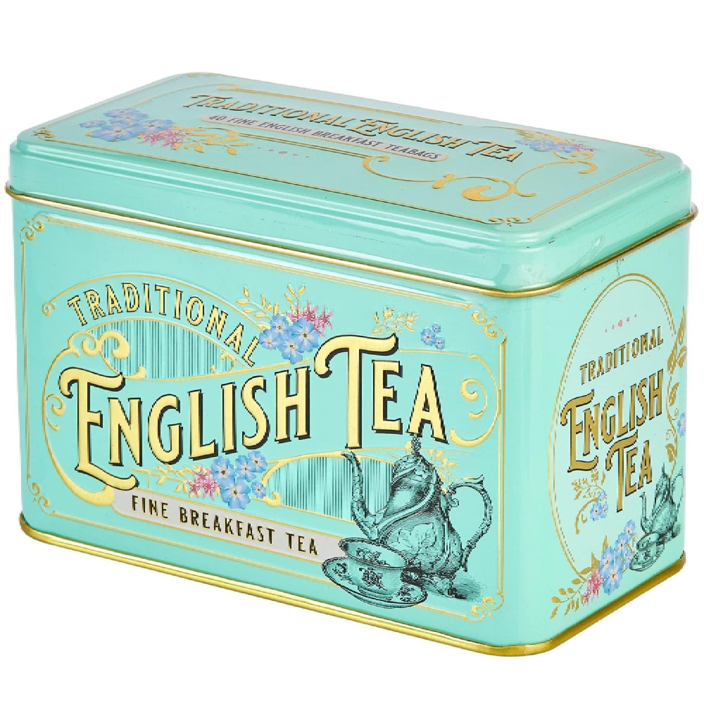 New English Teas Vintage Victorian Tea Tin With 40 English Breakfast Tea Bags, Black Tea