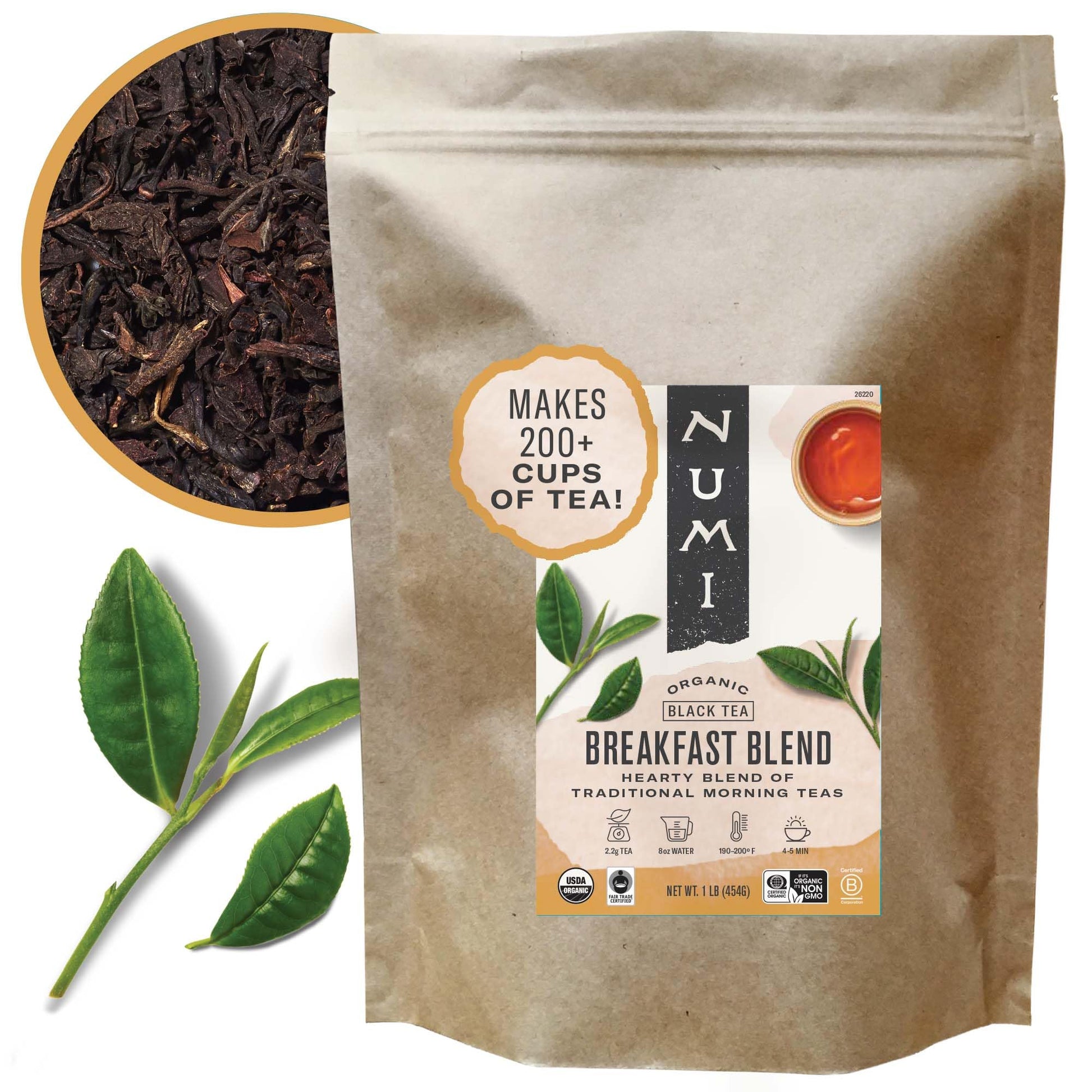 Numi Organic Breakfast Blend Loose Leaf Tea, 16 Ounce Pouch, Loose Leaf Black Tea, Brews 200 Cups (Packaging May Vary)
