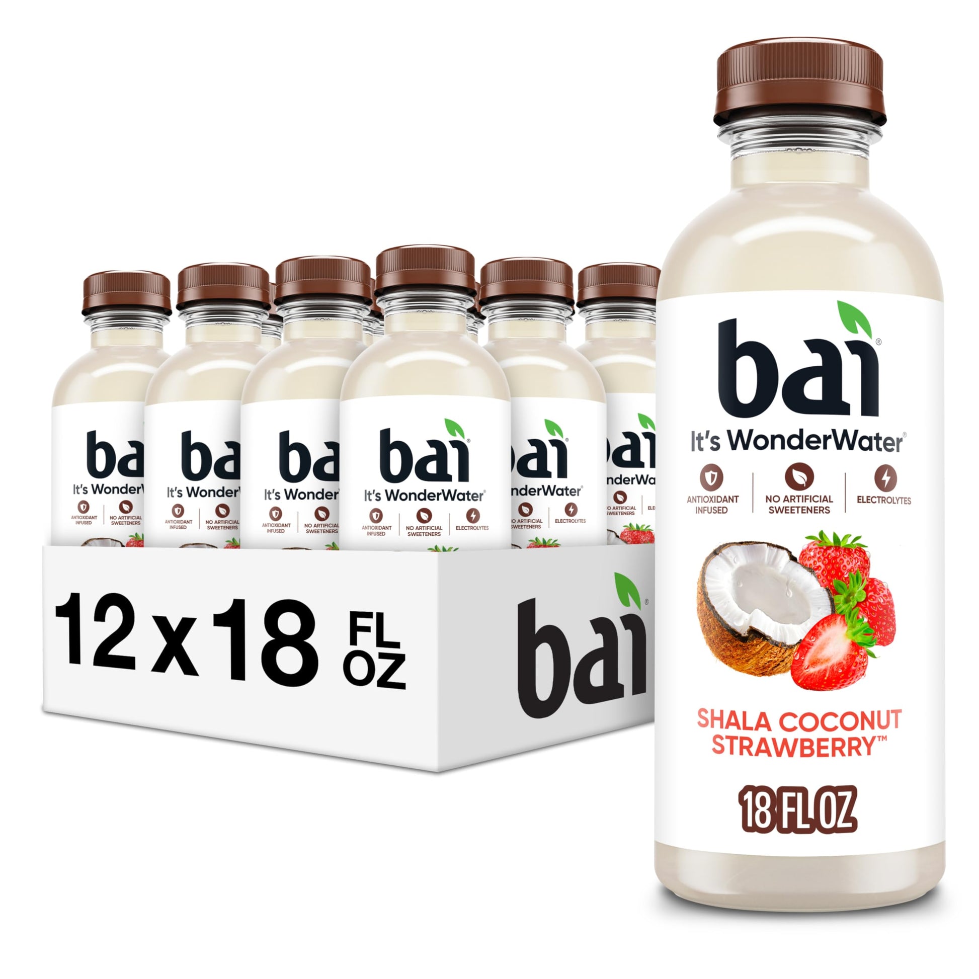 Bai Antioxidant Infused Water Beverage, Shala Coconut Strawberry, with Vitamin C and No Artificial Sweeteners, 18 Fluid Ounce Bo