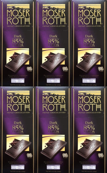 Boxed 6 Pack  85% Cocoa Dark Chocolate  Moser Roth Fine German Chocolate Bar (S)  With Bonus Sample