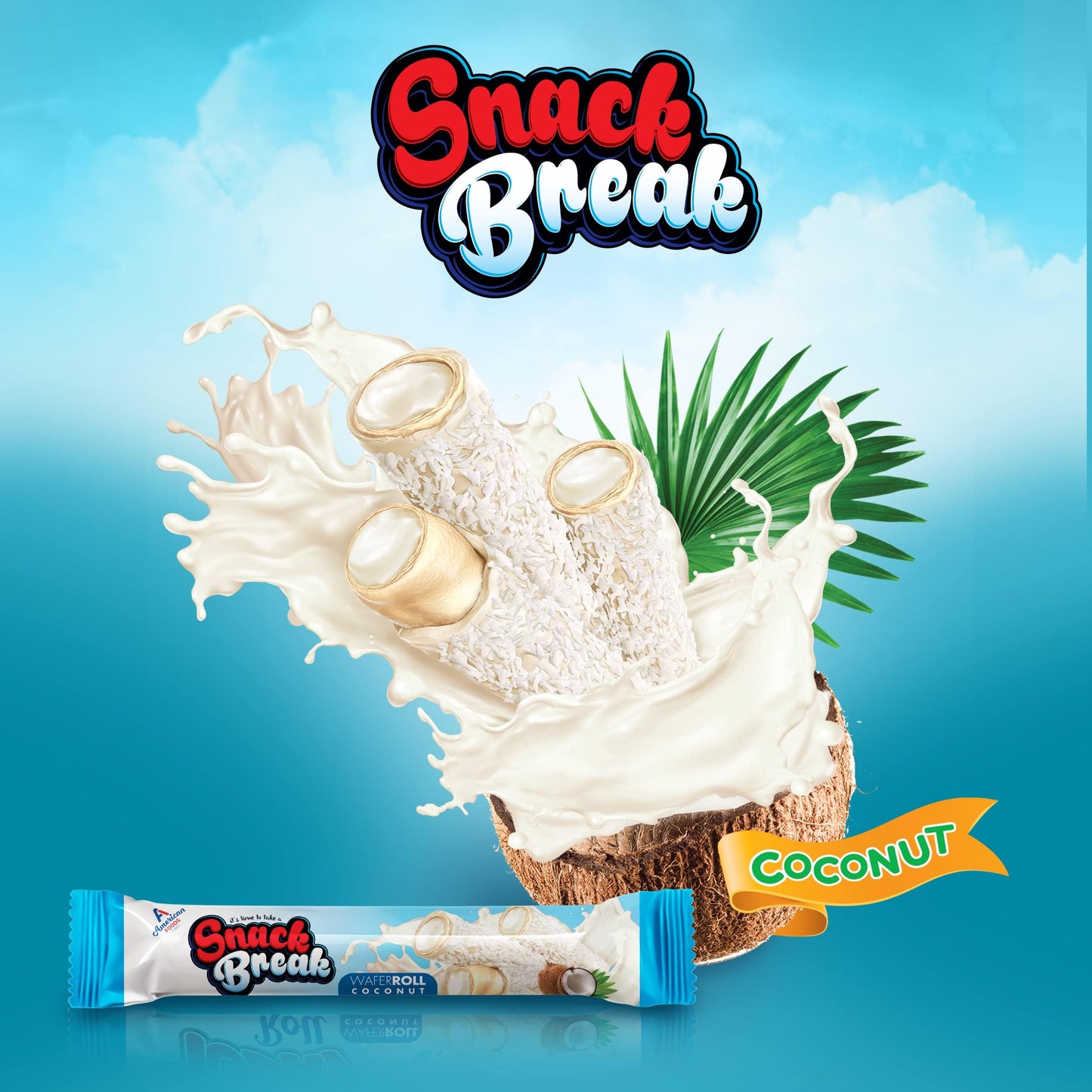 Snack Break Coconut Rolled Wafers, Individually Wrapped, Wafer Rolls With Creamy Coconut Filling, Snacks For Kids & Adults, 24 I