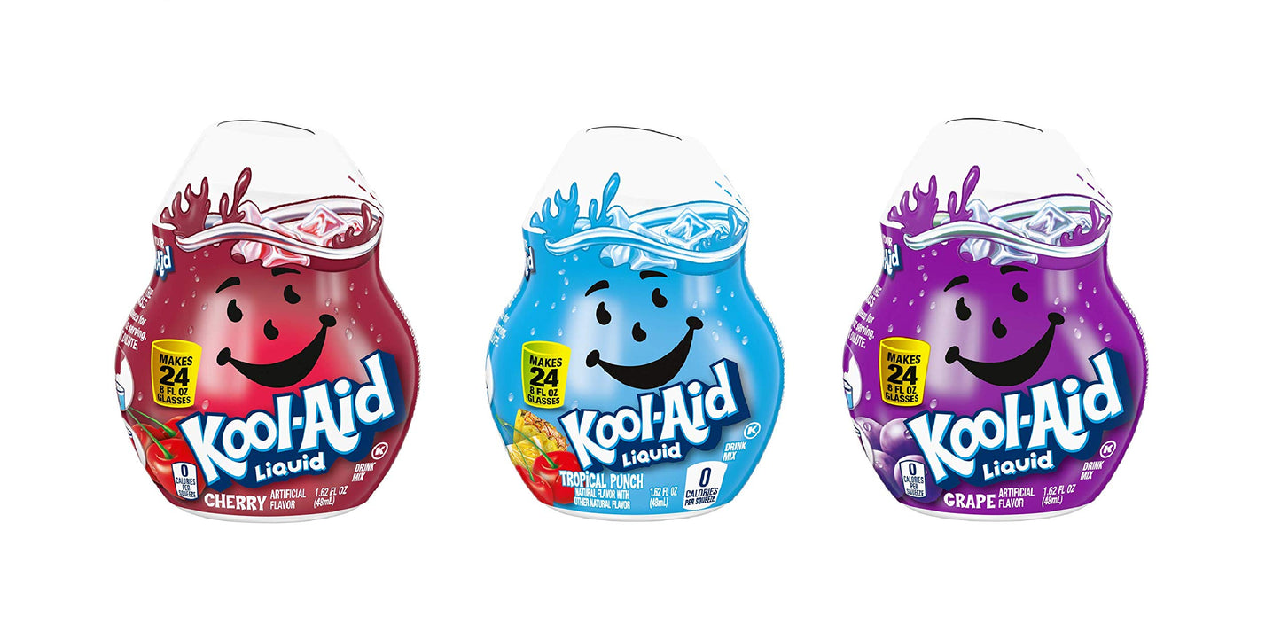 Kool-Aid Liquid Drink Mix Variety Pack (Cherry, Grape, & Tropical Punch), Pack of 3