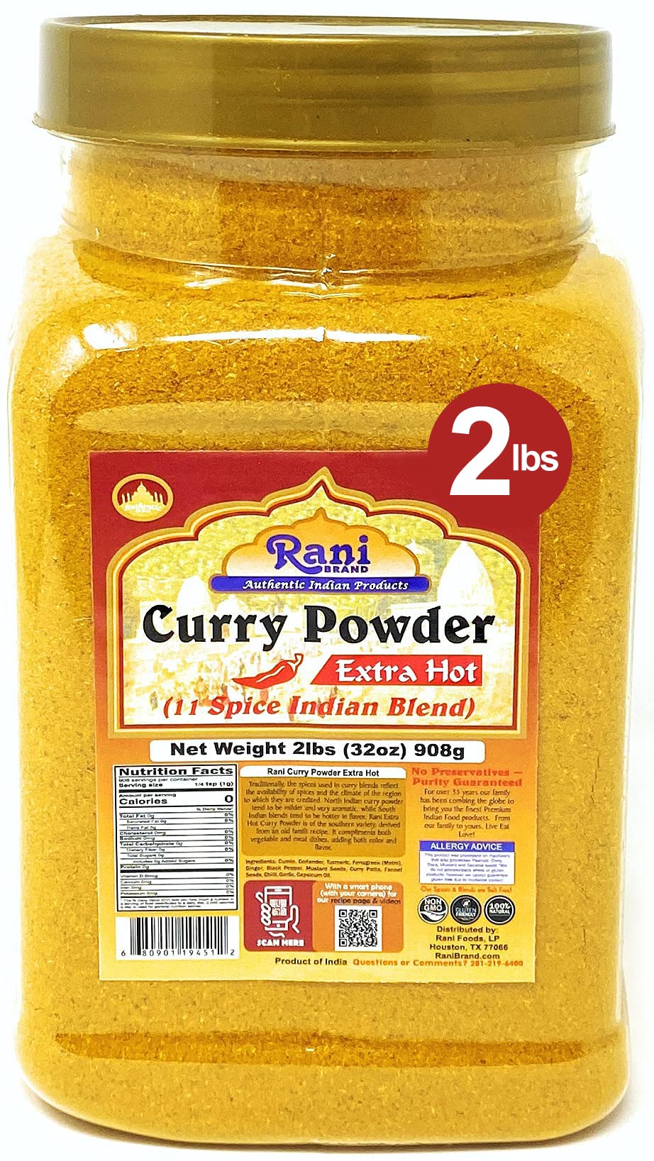 Rani Curry Powder Extra Hot (11-Spice Authentic Indian Blend) 32Oz (2Lbs) 908G Pet Jar ~ All Natural | Salt-Free | Vegan | No Co