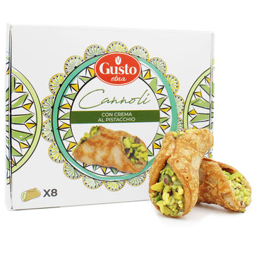 GUSTO ETNA Sicilian Cannoli filled with Pistachio Cream, 8 Pieces, Mini Cannoli in Gift Box with Pistachio Butter, Crunchy Sweet
