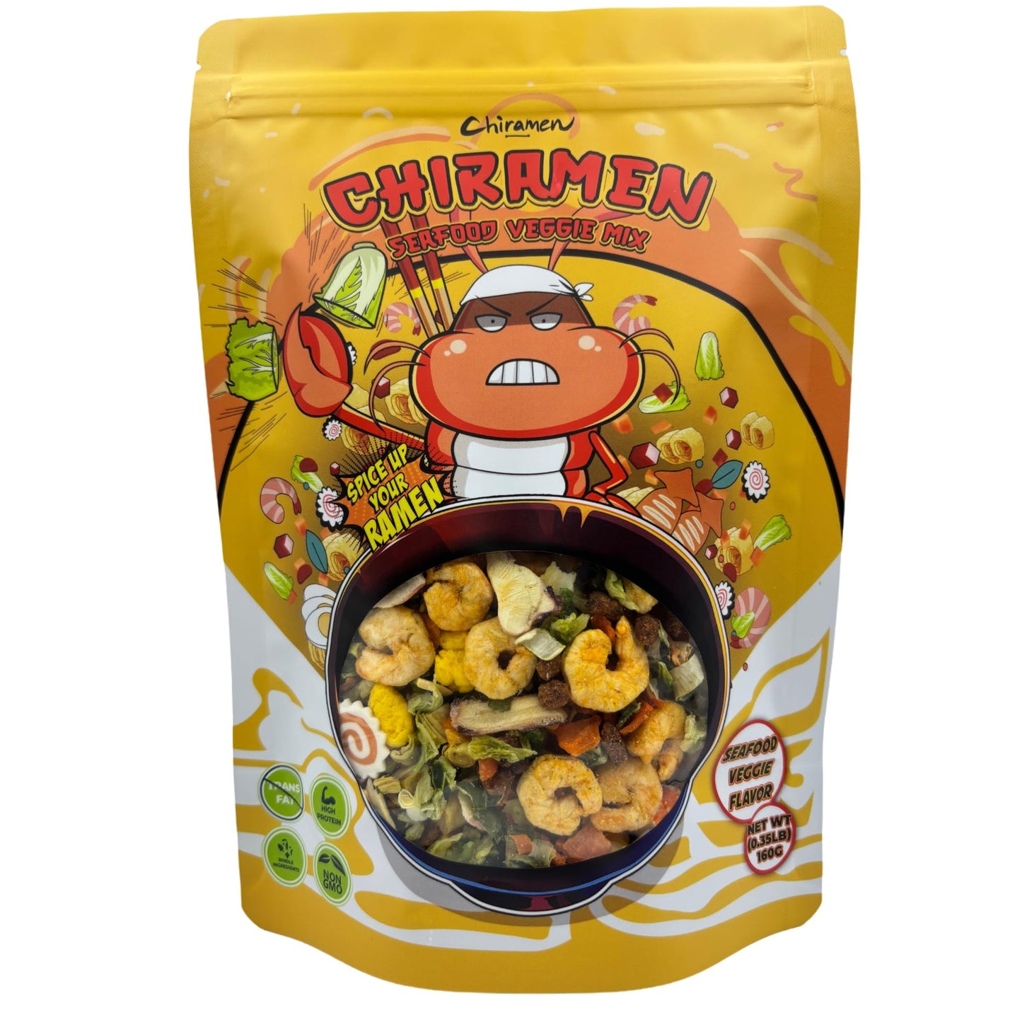 Chiramen Seafood Veggie Mix Dried Ramen Toppings, 5.64 Ounce, Includes Shrimp, Fishcake, Imitation Crab, Squid, Plant-Based Beef, Eggs