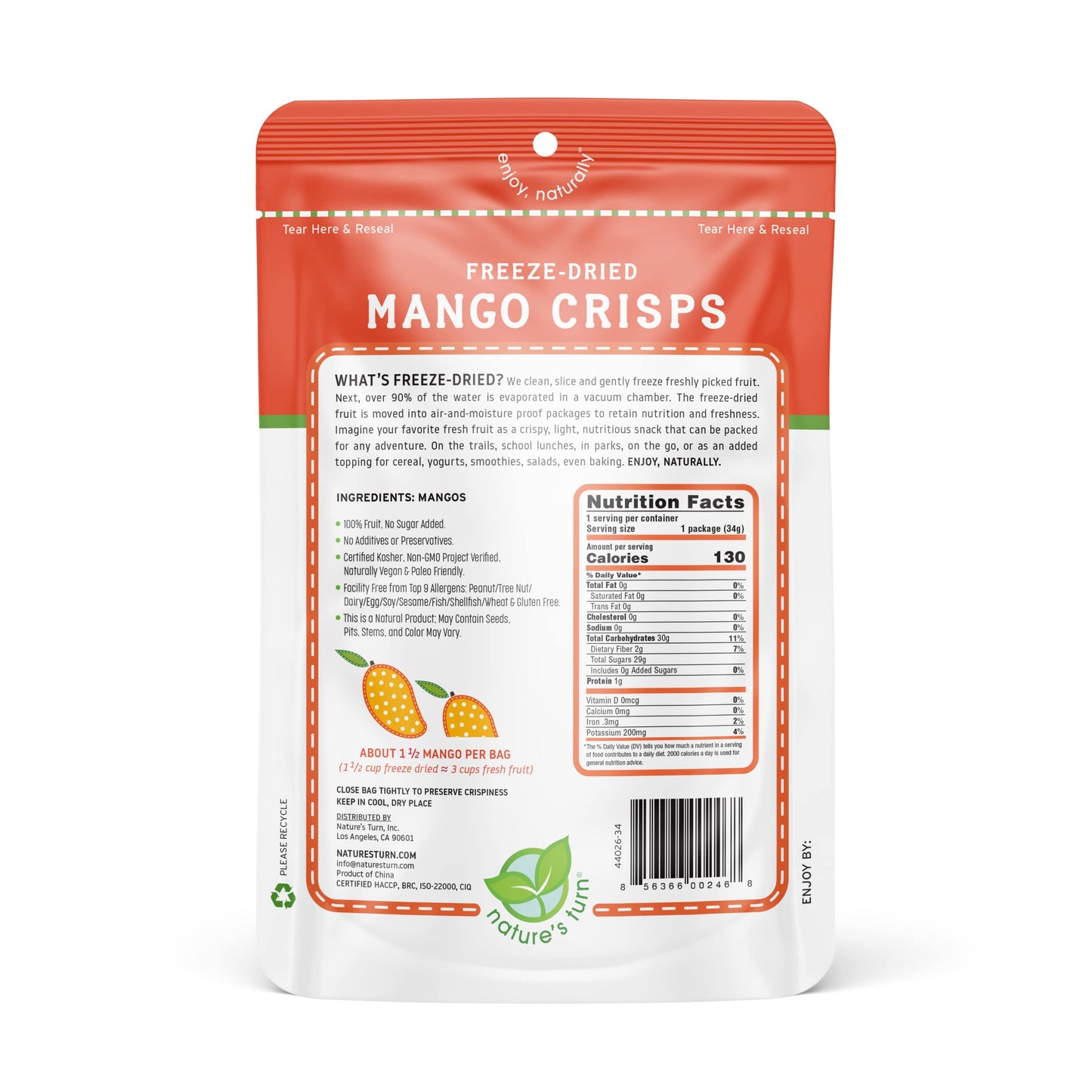 Nature'S Turn Freeze-Dried Fruit Snacks, Mango Crisps, Pack Of 6 (1.2 Oz Each)