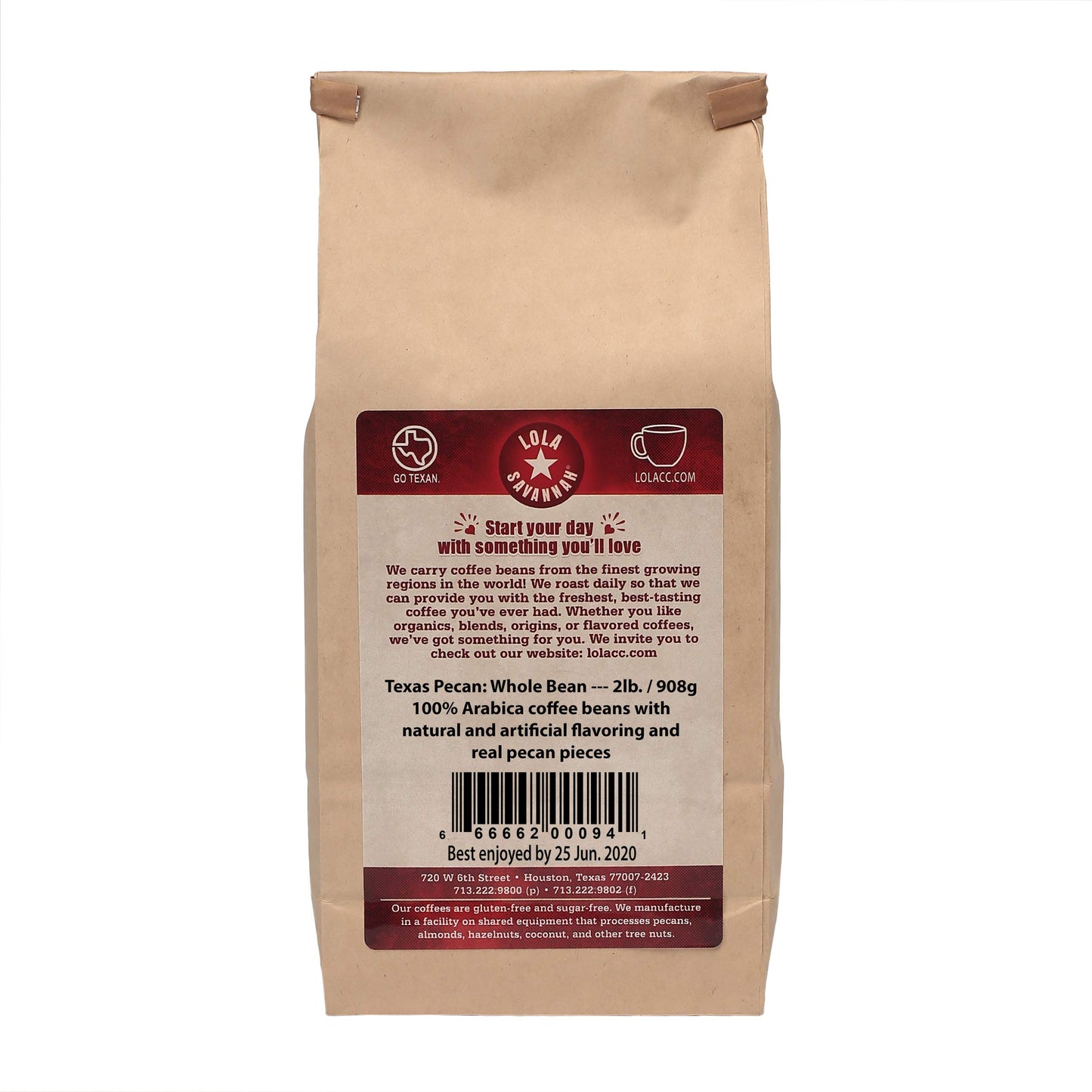 Lola Savannah Texas Pecan Whole Bean Caffeinated Coffee, 2Lb