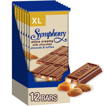 HERSHEYS SYMPHONY Chocolate Almond Toffee Bars, 4.25 oz, Pack of 12, 16 Pieces