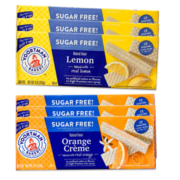 Voortman Sugar Free Wafers - Lemon (3, 9oz packs) - Variety Pack - Orange Cream (3, 9oz packs) - Made with Real Ingredients - 6 