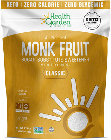Health Garden Monk Fruit Sweetener, Classic - Non GMO - Gluten Free - Sugar Substitute - Kosher - Keto Friendly (9.75 Pounds (1 