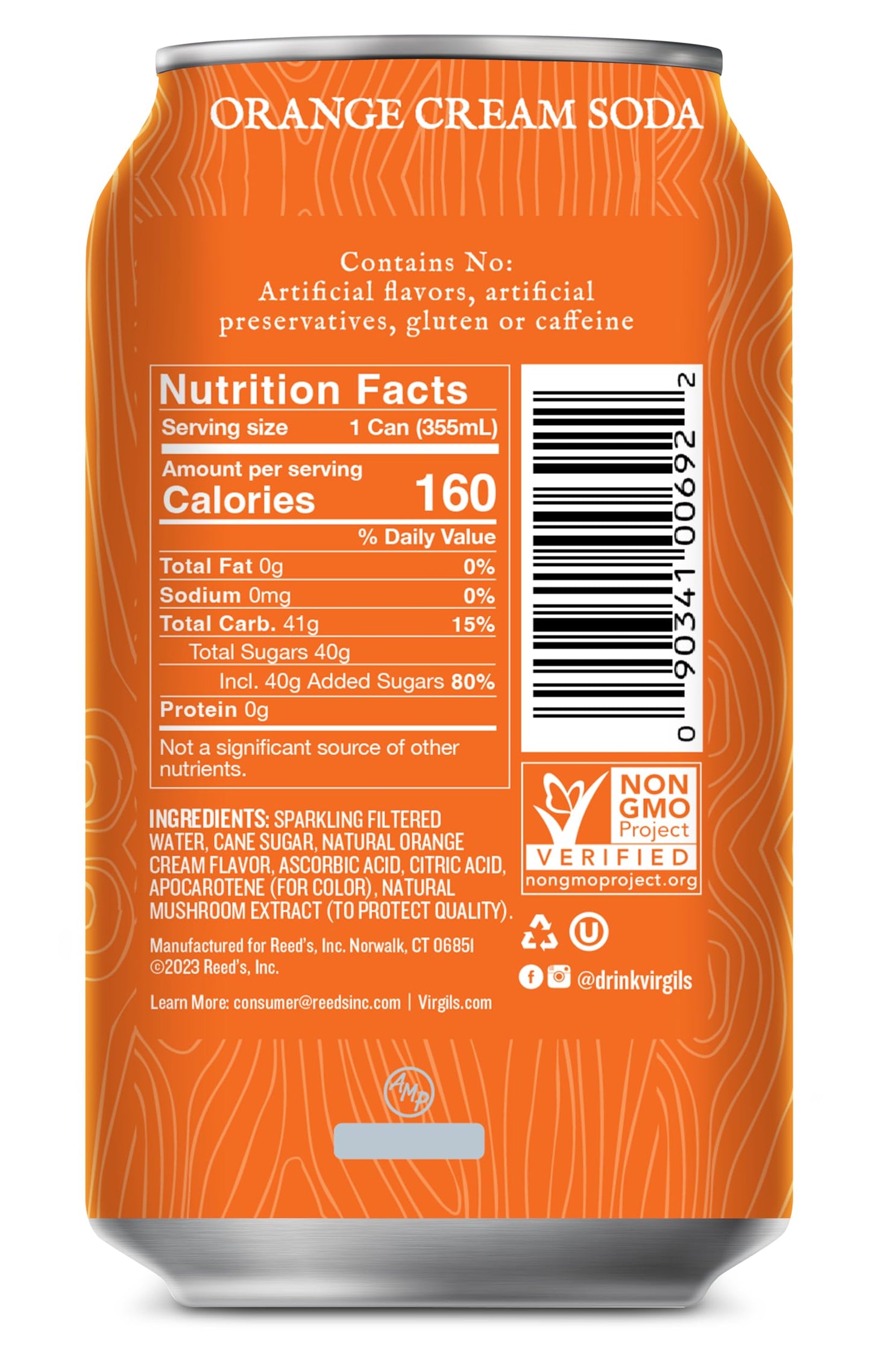 Virgils Handcrafted Orange Cream Soda - Zesty Bold Flavor - 12oz Cans  24 Pack