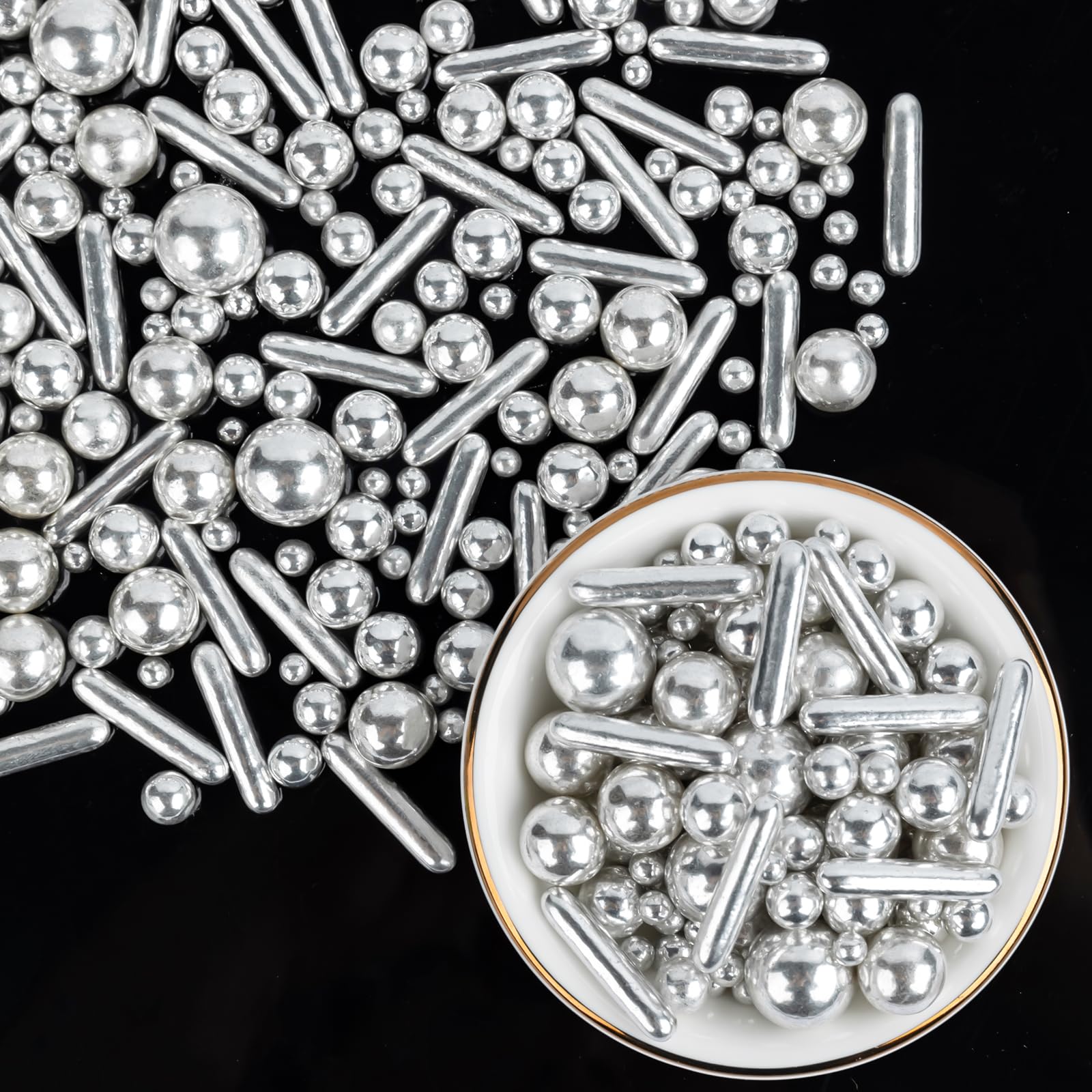 Sugarzy Edible Pearl Sprinkles Mix, Silver Rod, 130g/4.58oz, Cake Decorations, Cupcake Toppers, Holiday Supplies