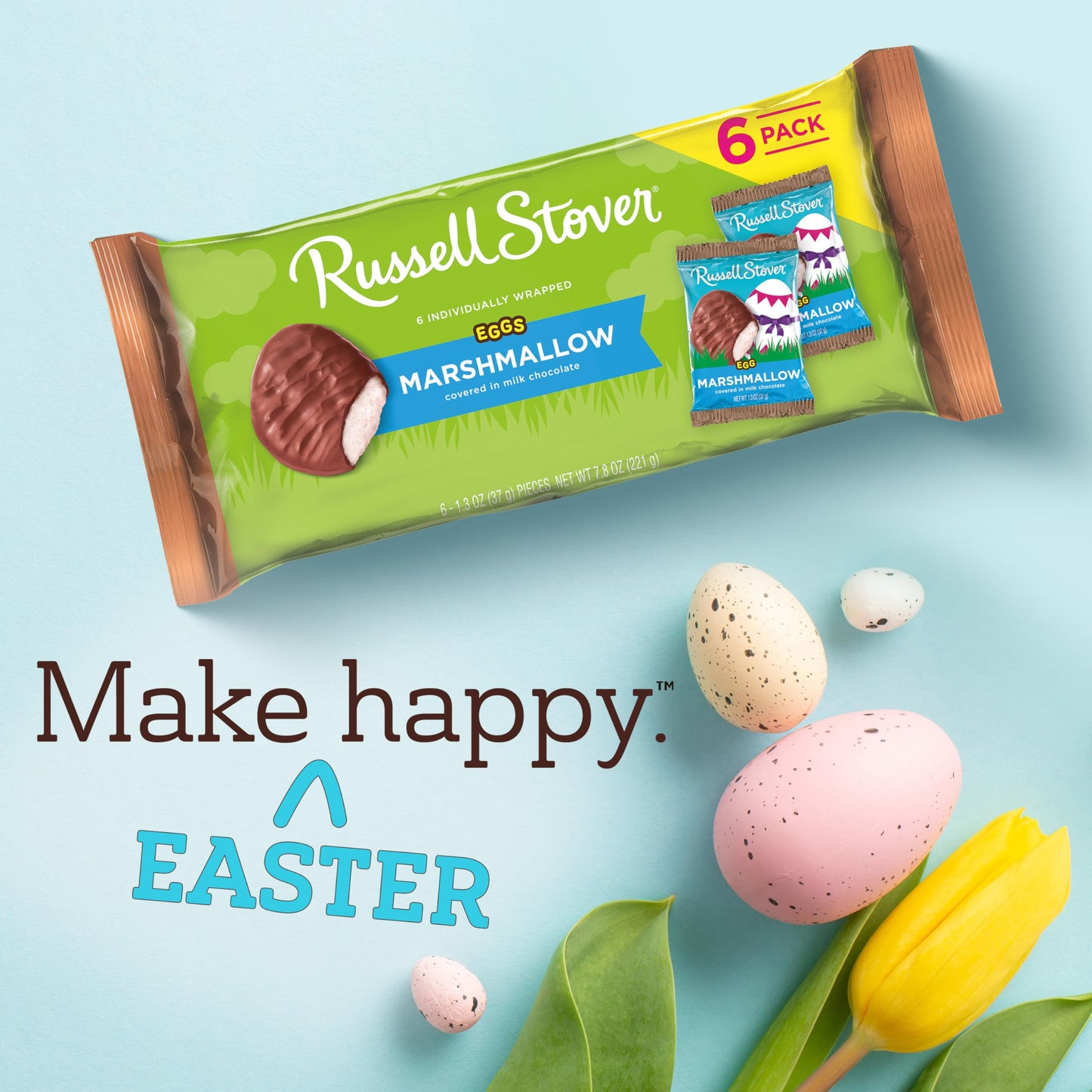 Russell Stover Chocolate Covered Marshmallow Eggs, 6 Individually Wrapped 1.3 Ounce Eggs, 7.8 Ounce Package