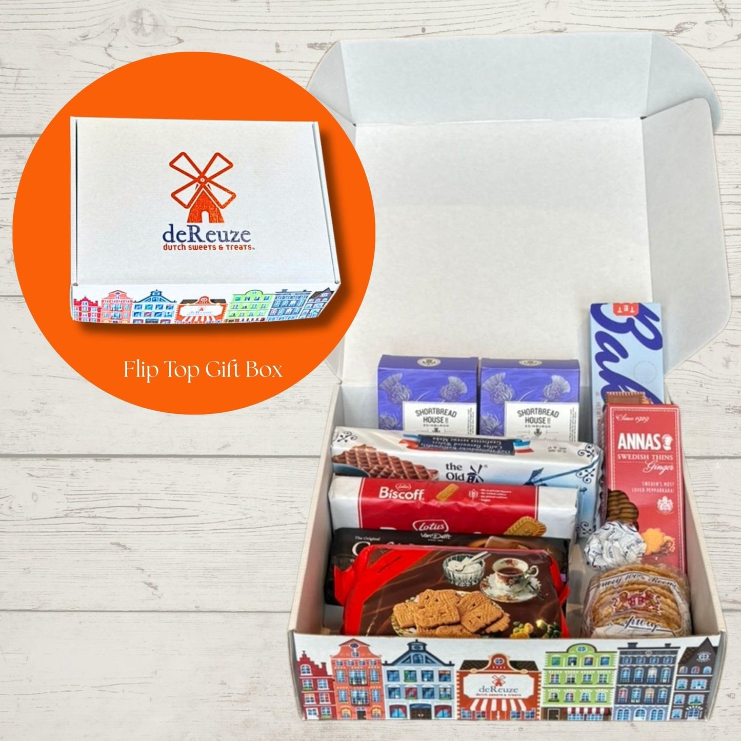 DEREUZE Dutch Snack Box - Assorted Gourmet Cookies, 8  , 9x12x4 inches, Brown/Black/White
