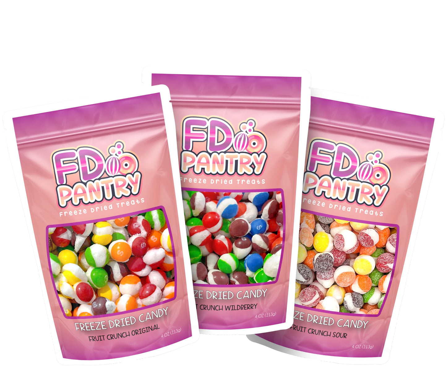 Freeze Dried Candy 3 Pack Fruit Crunch Original, Wildberry, Sour Mix Variety Gift Bundle 4 Oz - 3 Pack Treat Snack Sampler Set R