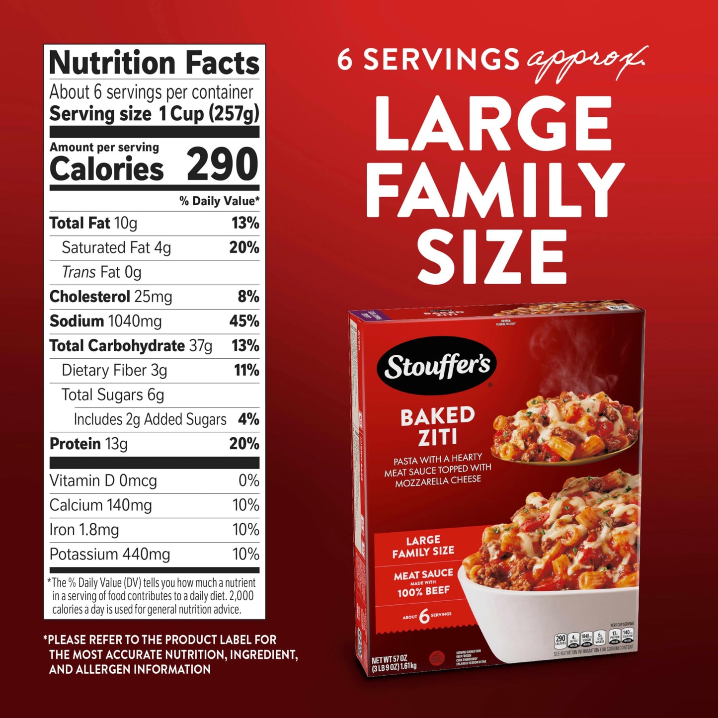 Stouffers Large Family Size Baked Ziti Frozen Meal