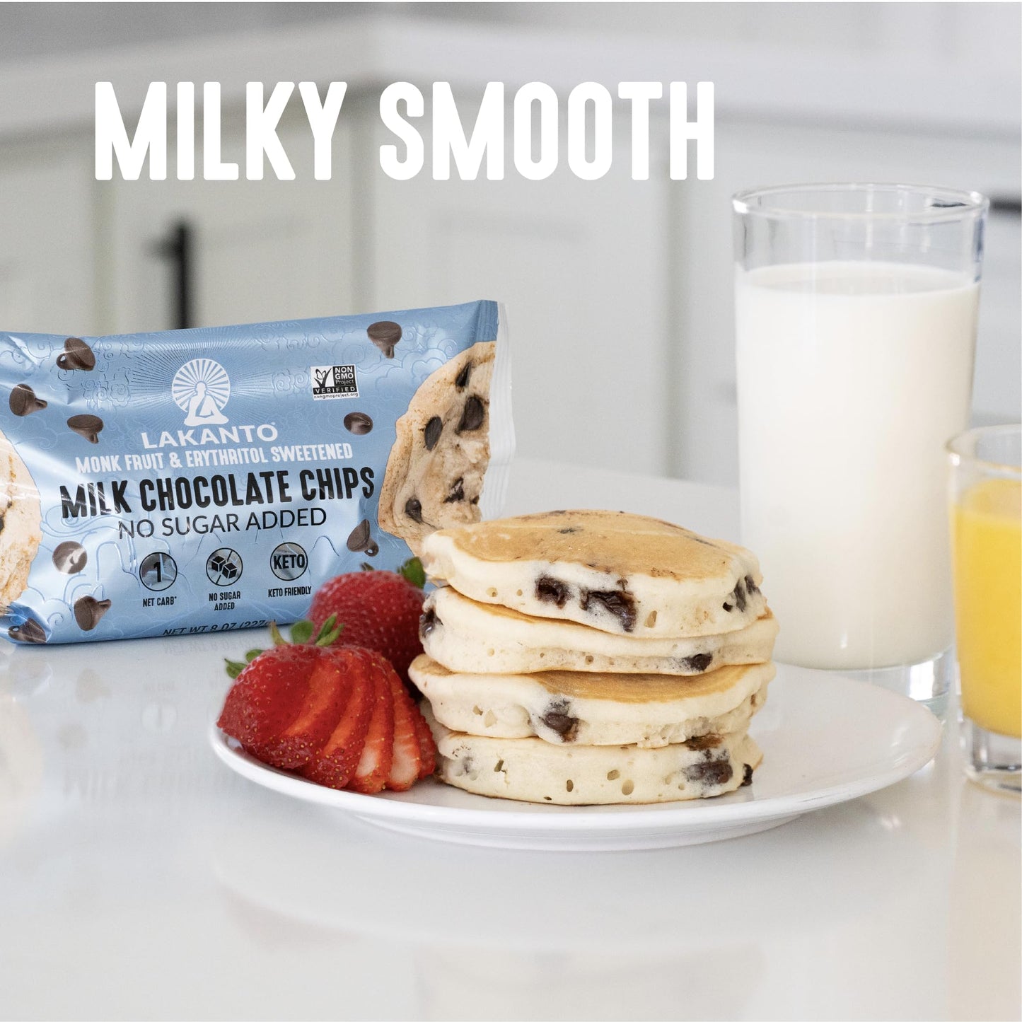 Lakanto Milk Chocolate Chips - Sweetened With Monk Fruit Sweetener And Erythritol, Perfect For Baking, Pancakes, Muffins, Protein Bites, Melting, Snacking, Toppings, Smoothies (8 Oz - Pack Of 3)