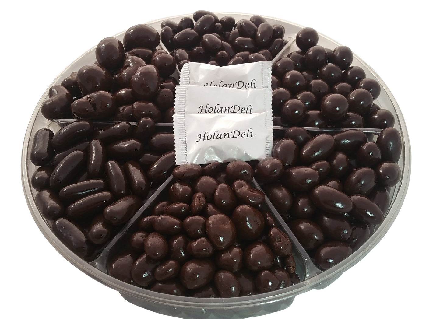 Holandeli Dark Chocolate Covered Almonds, Pistachios, Hazelnuts, Cranberries, Cashews Gift Basket, 2.3Lb