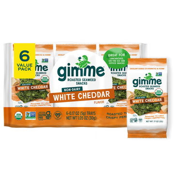 Gimme Seaweed - White Cheddar - 6 Count - Organic Roasted Seaweed Sheetsketo, Vegan, Gluten Free - Great Source Of Iodine & Omeg