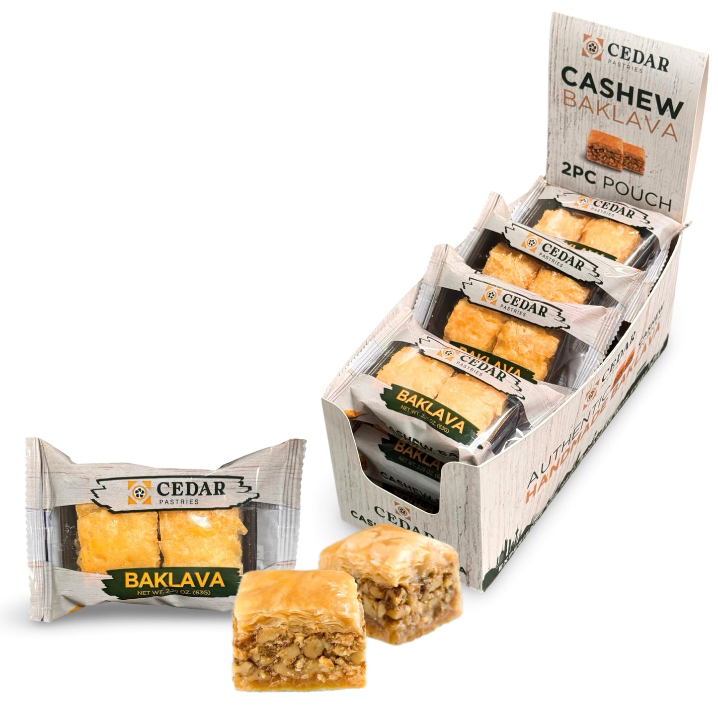 Cedar Pastries Cashew Baklava 2-Pack On-The-Go Squares (Master Box Of 12)