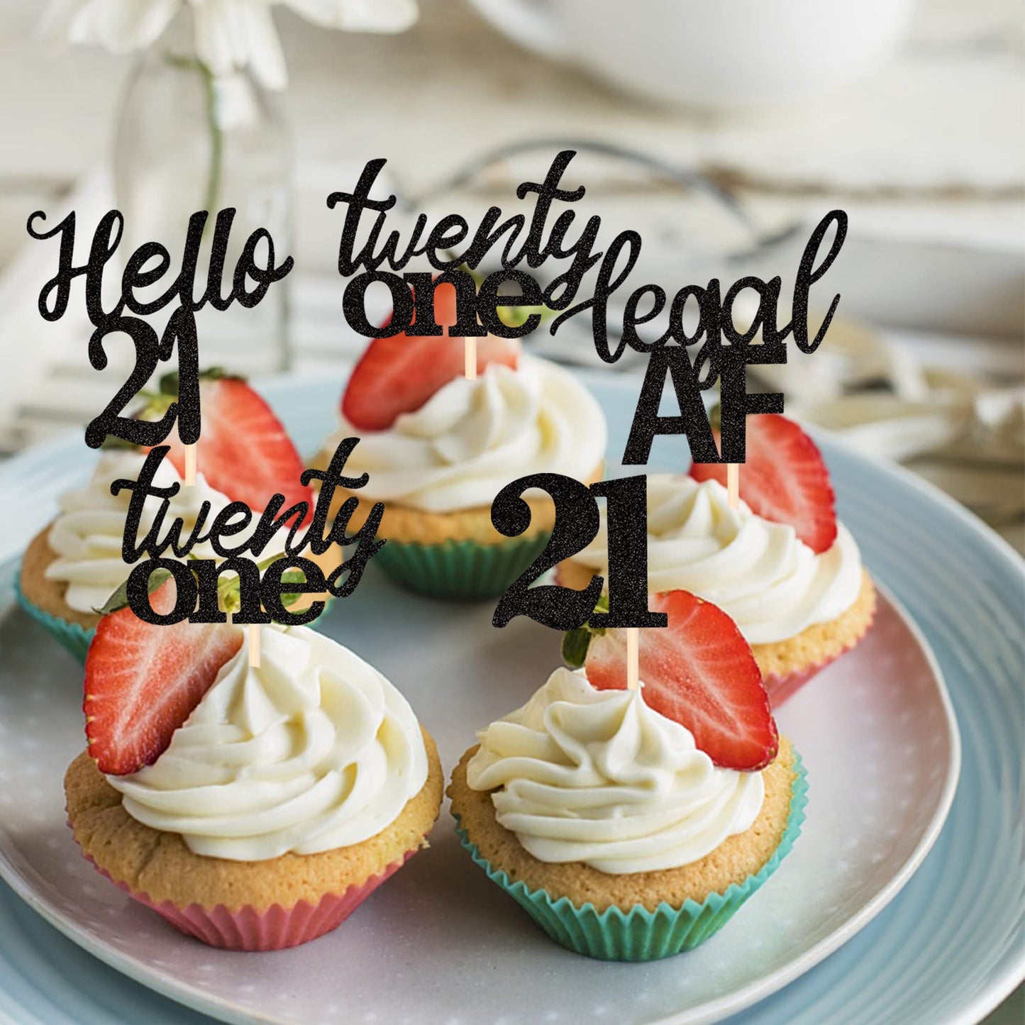 24 Pcs 21St Birthday Cupcake Toppers Legal Hello 21 Twenty One Cupcake Picks 21St Birthday Cake Decorations Supplies Black