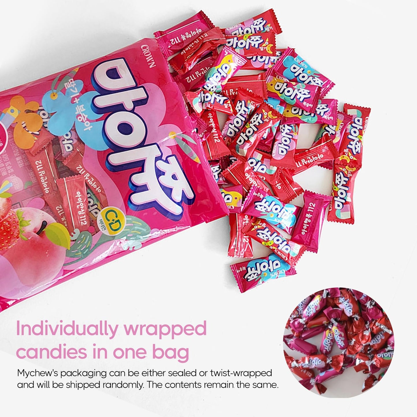COELO MyChew Soft Chewing Candy Assortment, Strawberry & Peach Flavors, 284g (10oz) Sharing Size Gummy
