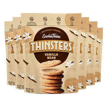 THINSTERS Cookie Thins Cookies, Vanilla Bean, 4oz (Pack Of 6), Non-GMO, Peanut Free, No Corn Syrup, Crunchy Cookies, No Artifici