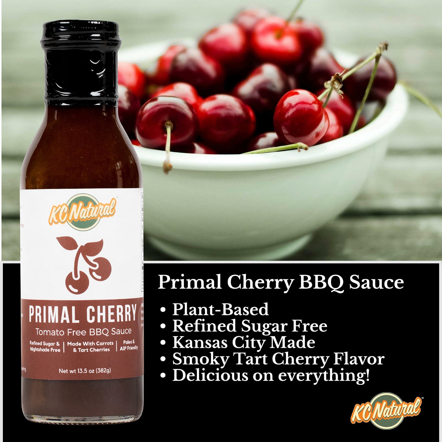 KC Natural Paleo AIP Barbecue Sauce, Primal Cherry, 14 oz - Gluten-Free, All-Natural, Perfect for BBQ Lovers