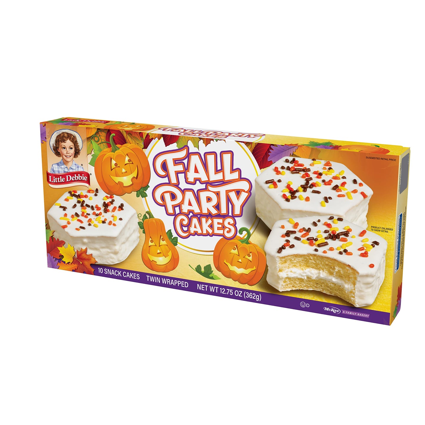 Little Debbie Fall Party Cakes, Vanilla, 10 Twin Wrapped Cakes, 12.75 OZ Box