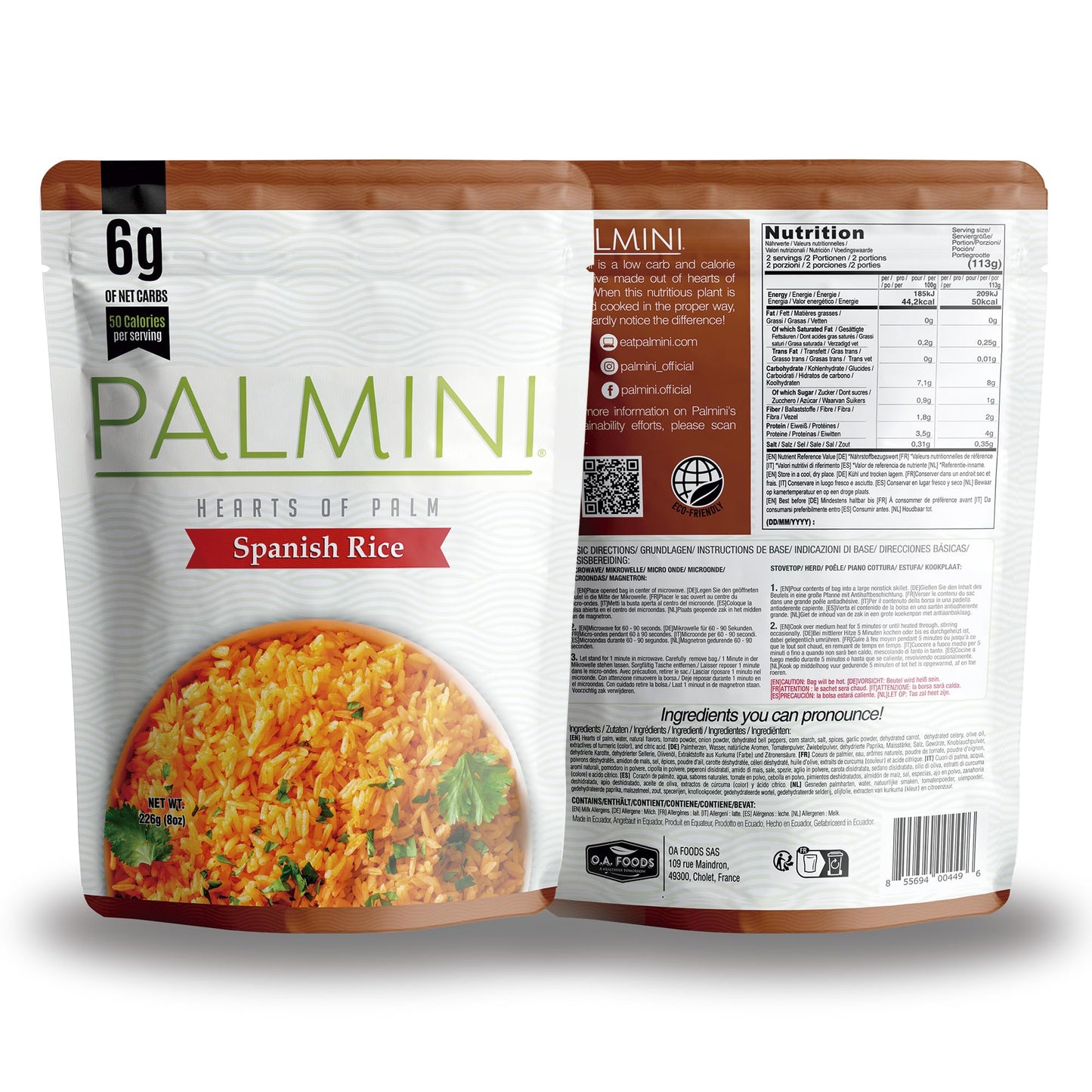 Palmini Spanish Rice | Low-Carb, Gluten Free Hearts of Palm Rice | 8 Ounce Pouch - Pack of 6