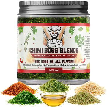Chimi Boss Infierno Chimichurri Sauce, 9 fl oz - Spicy Argentinian Green Sauce with Fresh Parsley, Garlic, Oregano & Chili - All