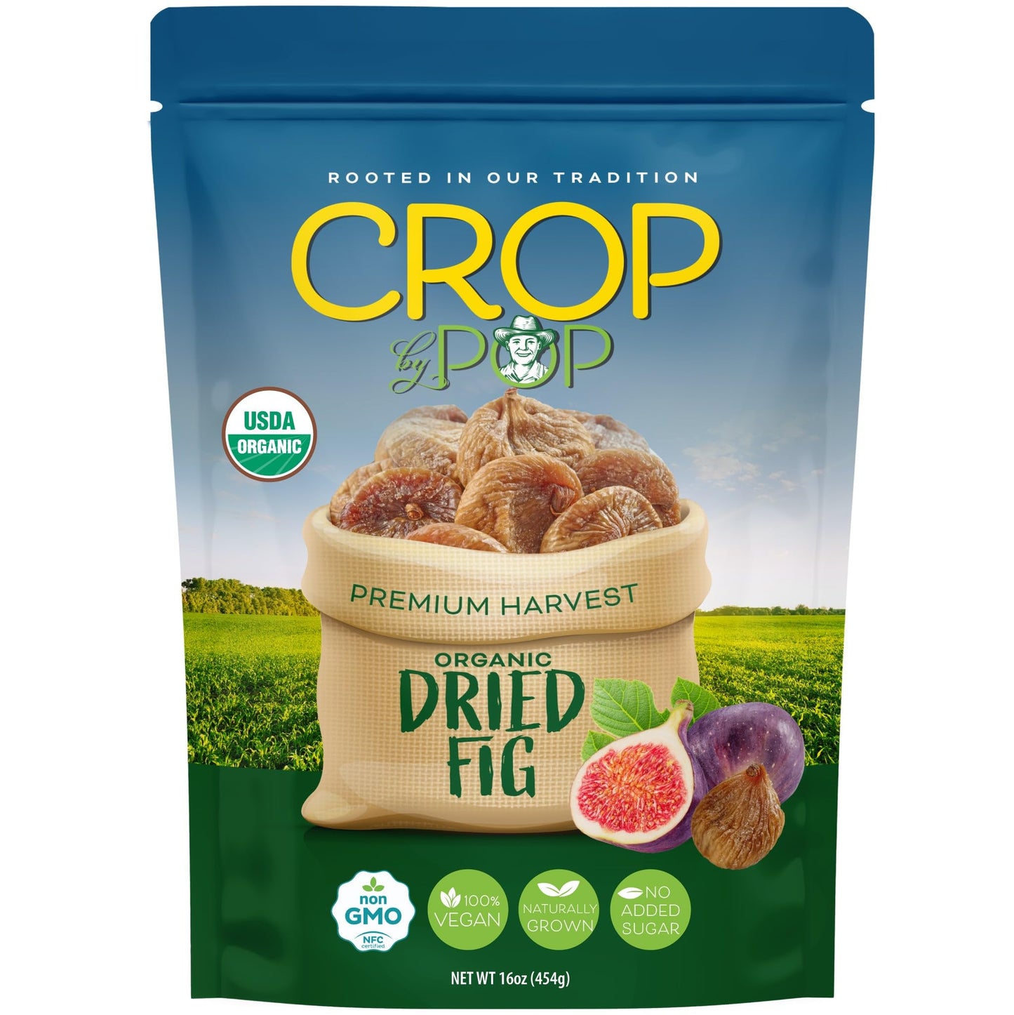 CROP BY POP - Organic Sun-Dried Turkish Smyrna White Figs (Higos, Anjeer) - No Sugar Added, Unsulphured (16oz, 1 LB) Sweet Healt