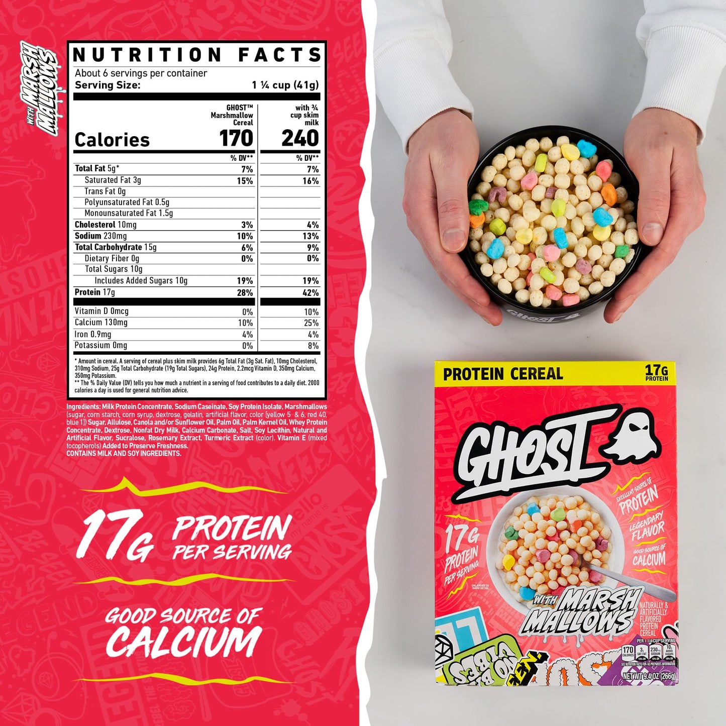 Ghost Protein Cereal, Marshmallows (3-Pack) - Contains Lucky Charms Marshmallows - 17G Protein, Good Source Of Calcium - Breakfa