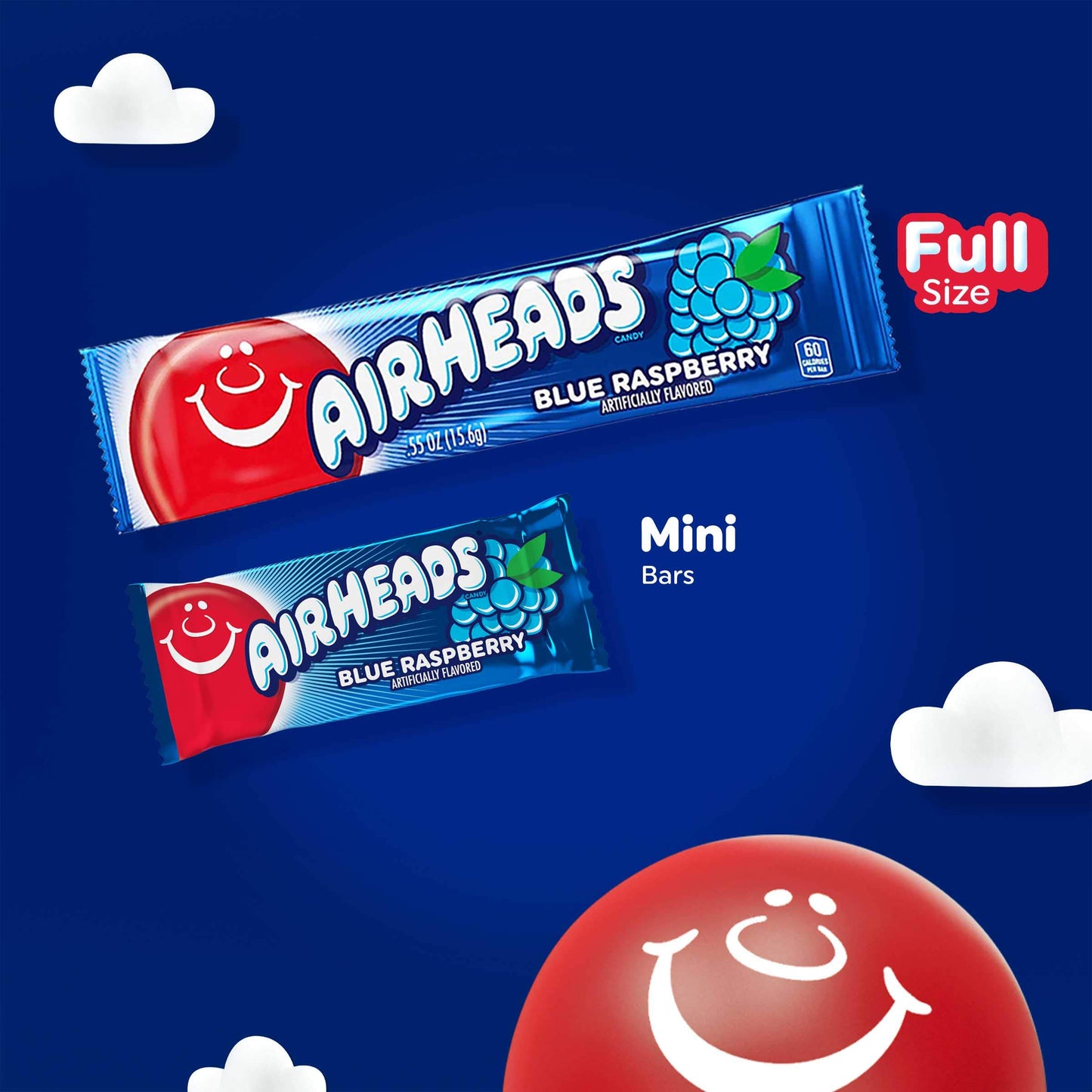 Airheads Candy Blue Raspberry Taffy, Individually Wrapped Full Size Bars, 36 Count