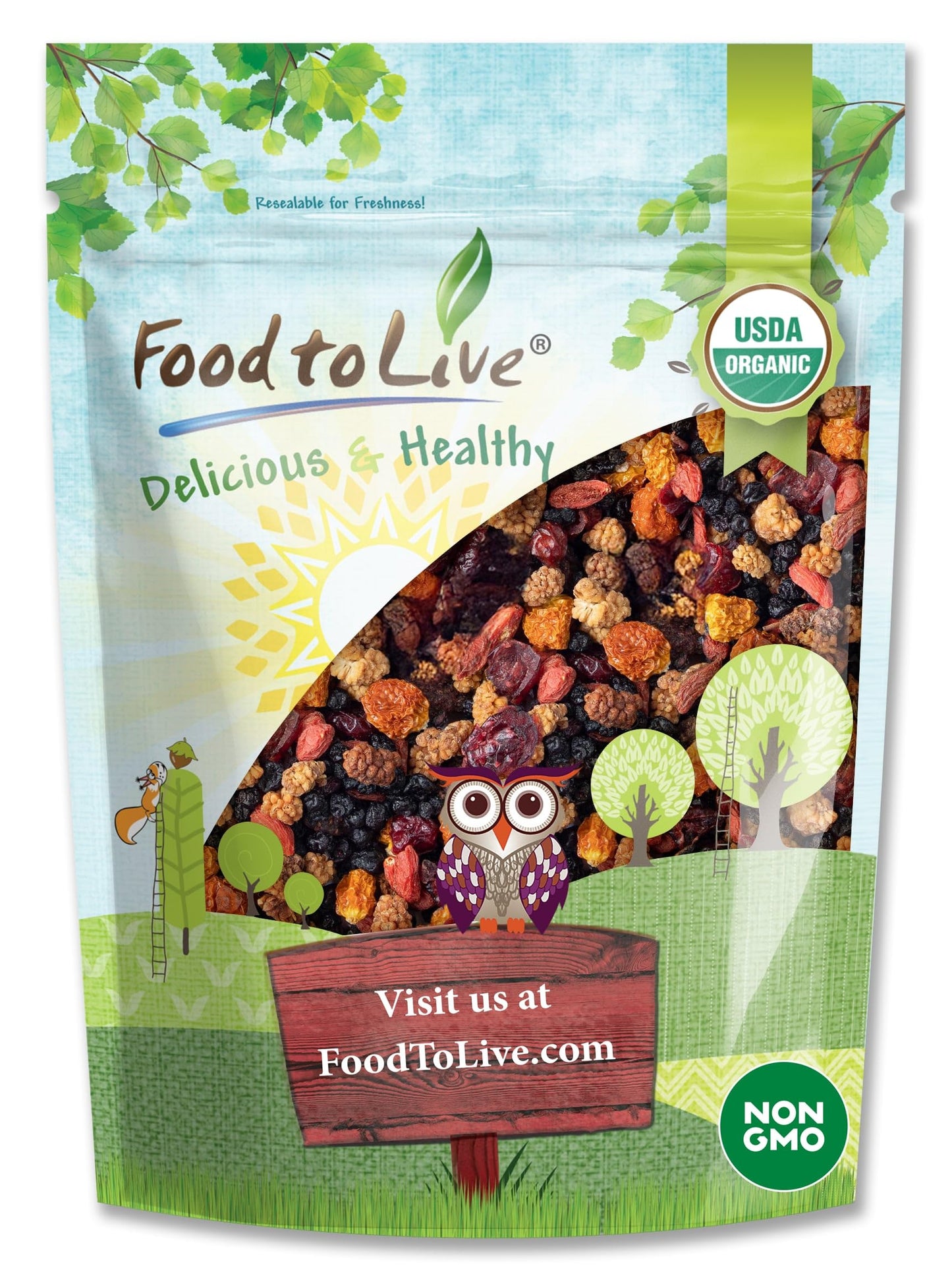 Organic Berries Paradise Mix, 1 Pound - A Blend of Non-GMO Dried Cranberries, Blueberries, Goji Berries, Golden Berries, and Mul