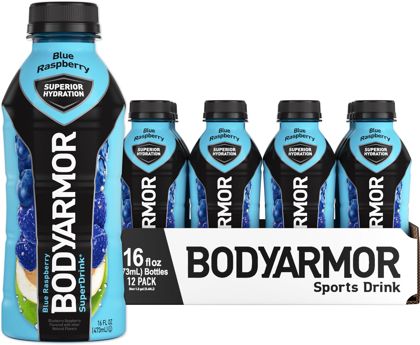 Bodyarmor Sports Drink Sports Beverage, Blue Raspberry, Natural Flavors With Vitamins, Potassium-Packed Electrolytes, No Preservatives, Perfect For Athletes, 16 Fl Oz (Pack Of 12)