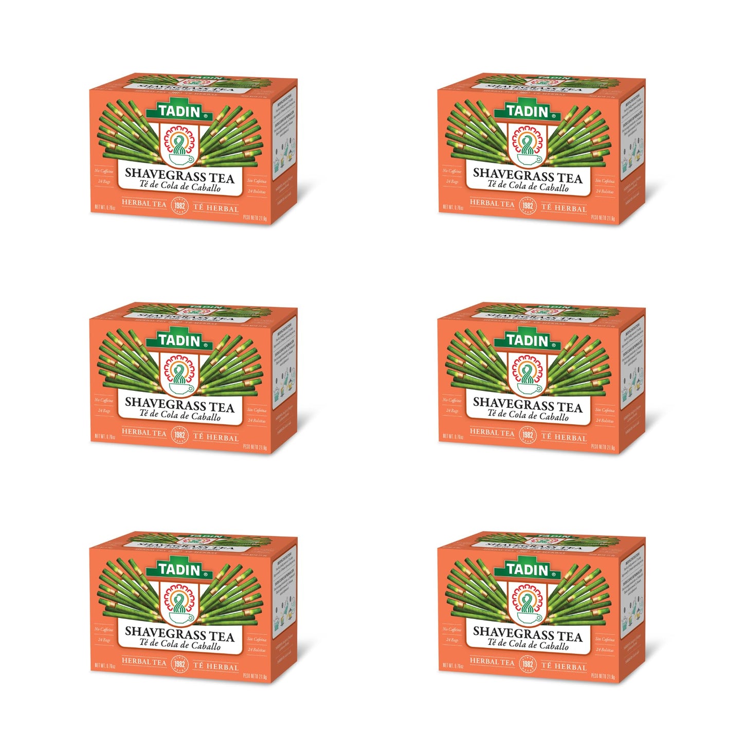 Tadin Shavegrass Tea - Herbal, Caffeine Free, 24 Tea Bags per Box, Pack of 6
