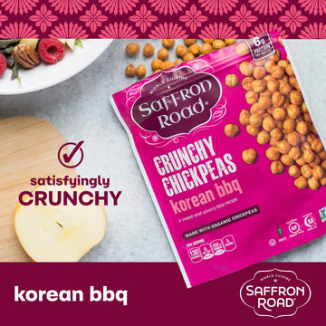 Saffron Road Roasted and Crunchy Korean BBQ Chickpeas | High Protein Snacks | Gluten-free, Vegan, Non-GMO, and Certified Halal a