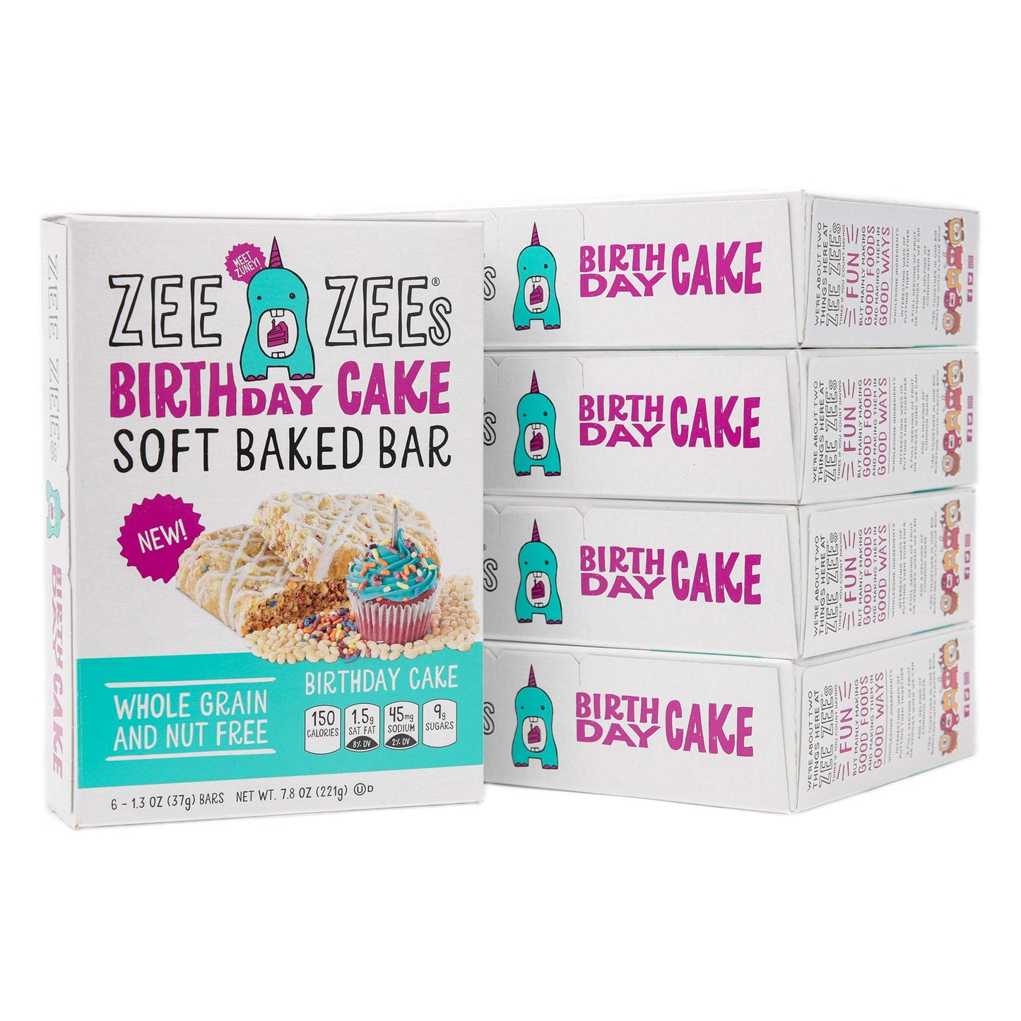 Zee Zees Birthday Cake Soft Baked Snack Bars, 1.3 oz, 30 pack, Nut Free, Whole Grain, Safe for School, On-The-Go, Kosher, Allerg