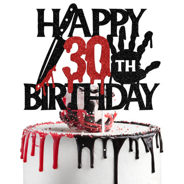 Black Glitter Killer Happy 30Th Birthday Cake Topper, Halloween Zombie Vampire Bloody Friday Birthday D  Cor, Halloween Horror T